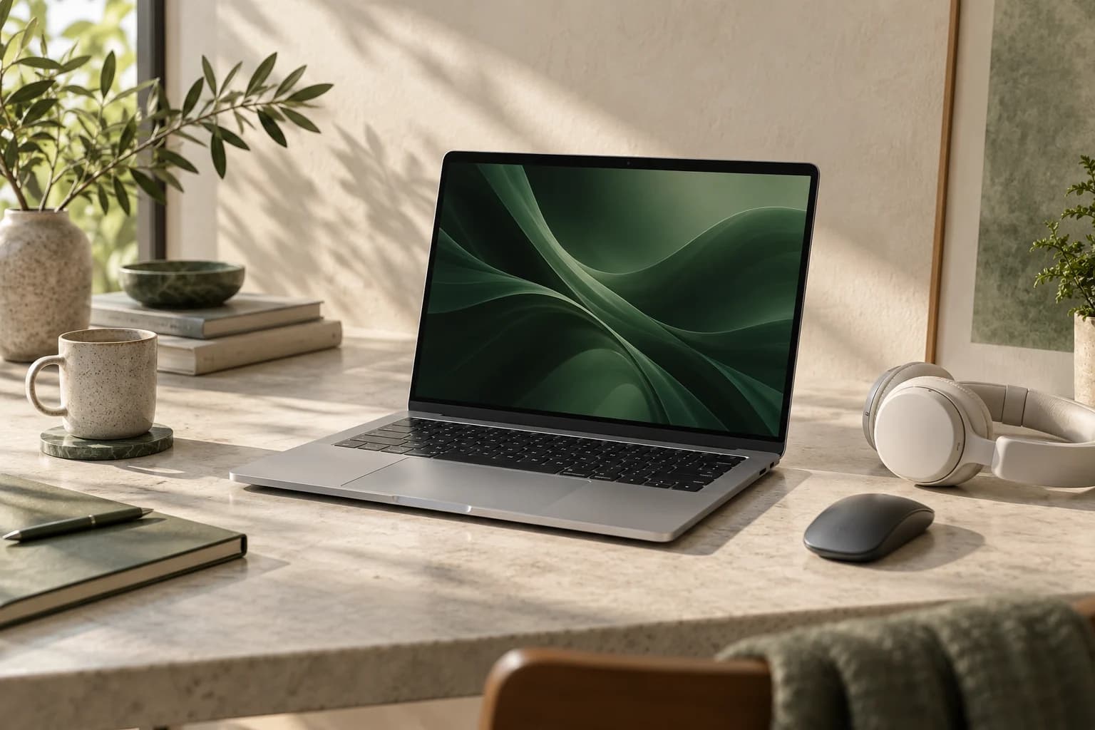 A welcoming workspace with a laptop and accessories
